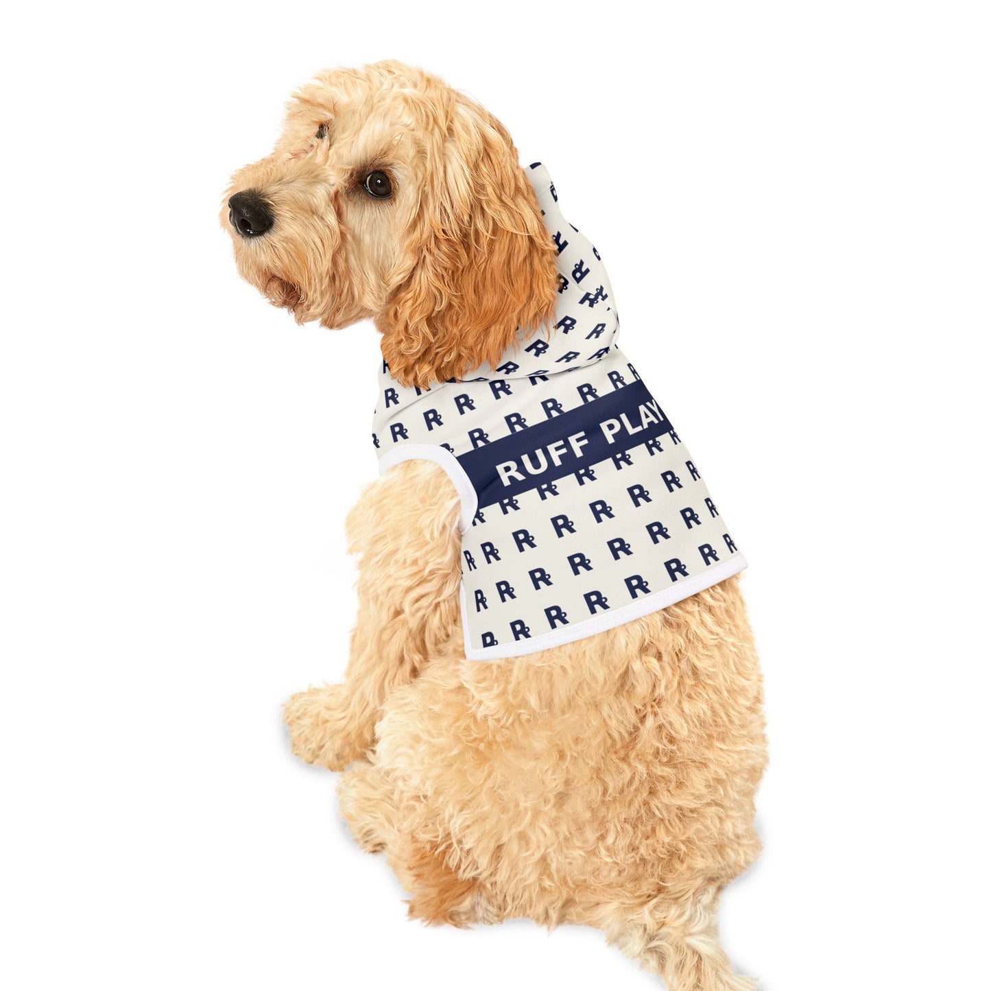 Ruff Play Monogram Pet Hoodie — Navy & White Patterned Dog Hoodie