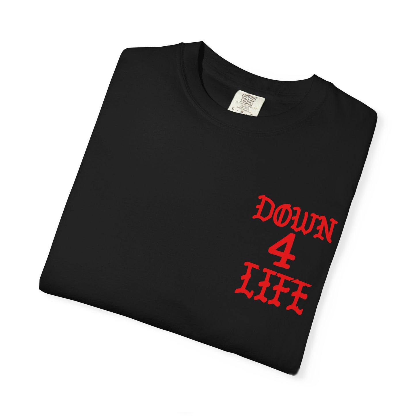 Down 4 Life Graphic T-Shirt — Born Broken Raw & Relentless Chest/Back Print