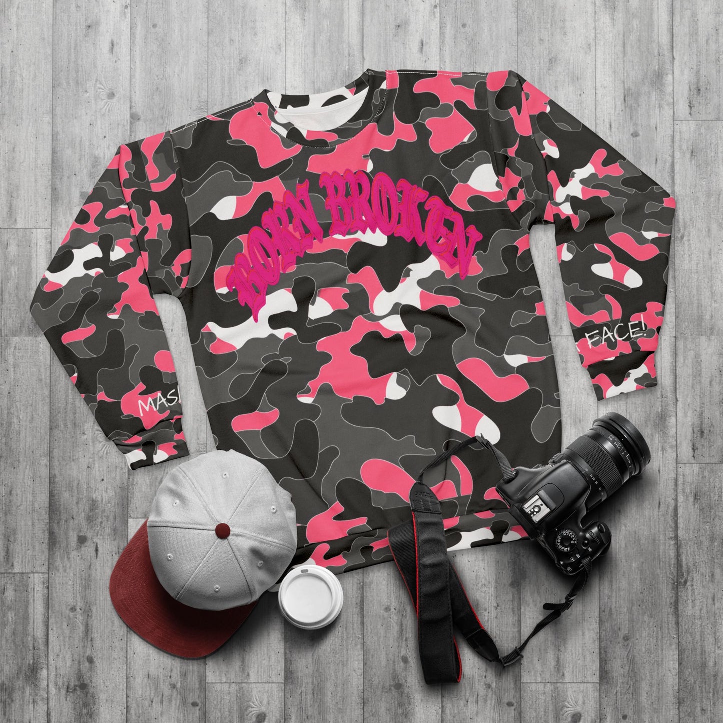 Pink Camo Balaclava Sweatshirt – "Hide Ya Face" Graphic Crewneck