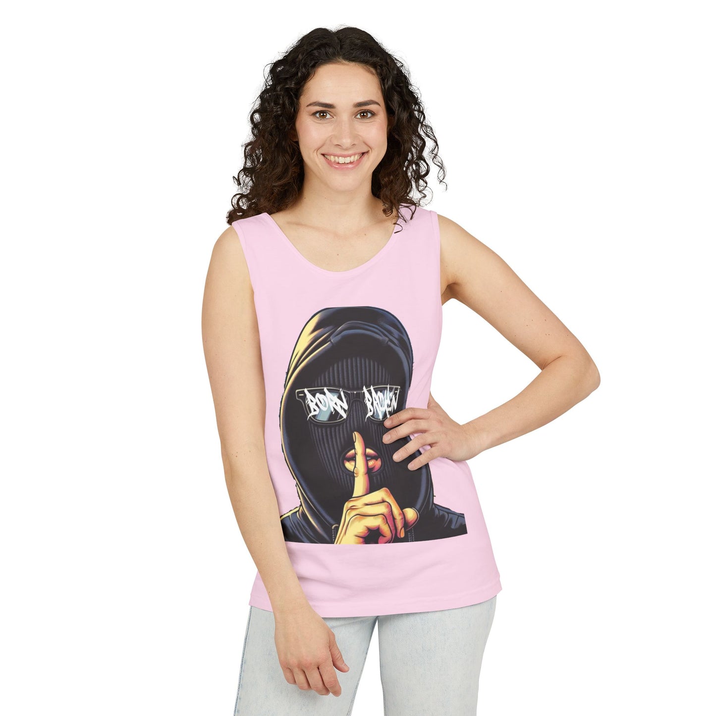 Tank Top — 'Born Broken' Hooded Mask Graphic Sleeveless Tee