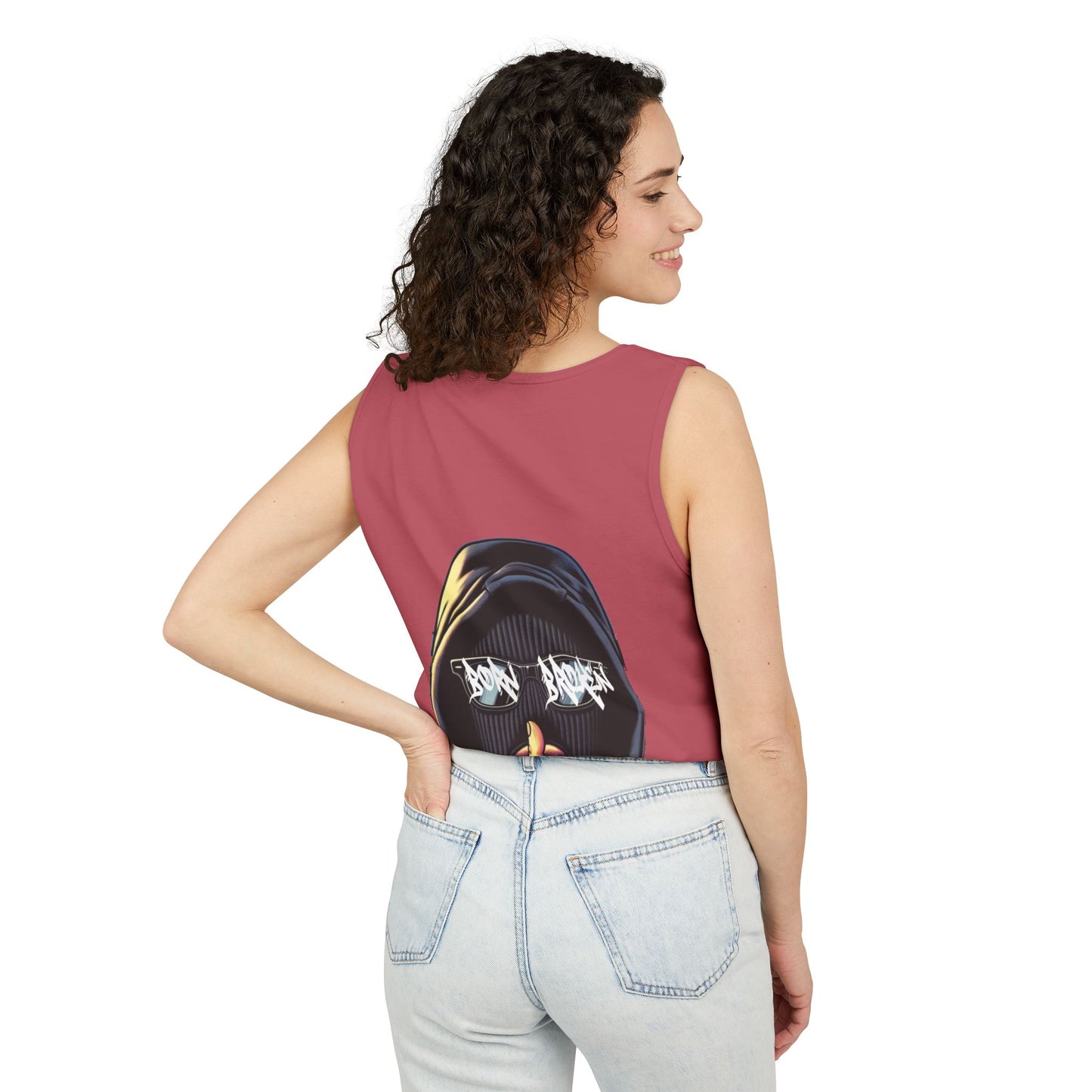 Tank Top — 'Born Broken' Hooded Mask Graphic Sleeveless Tee