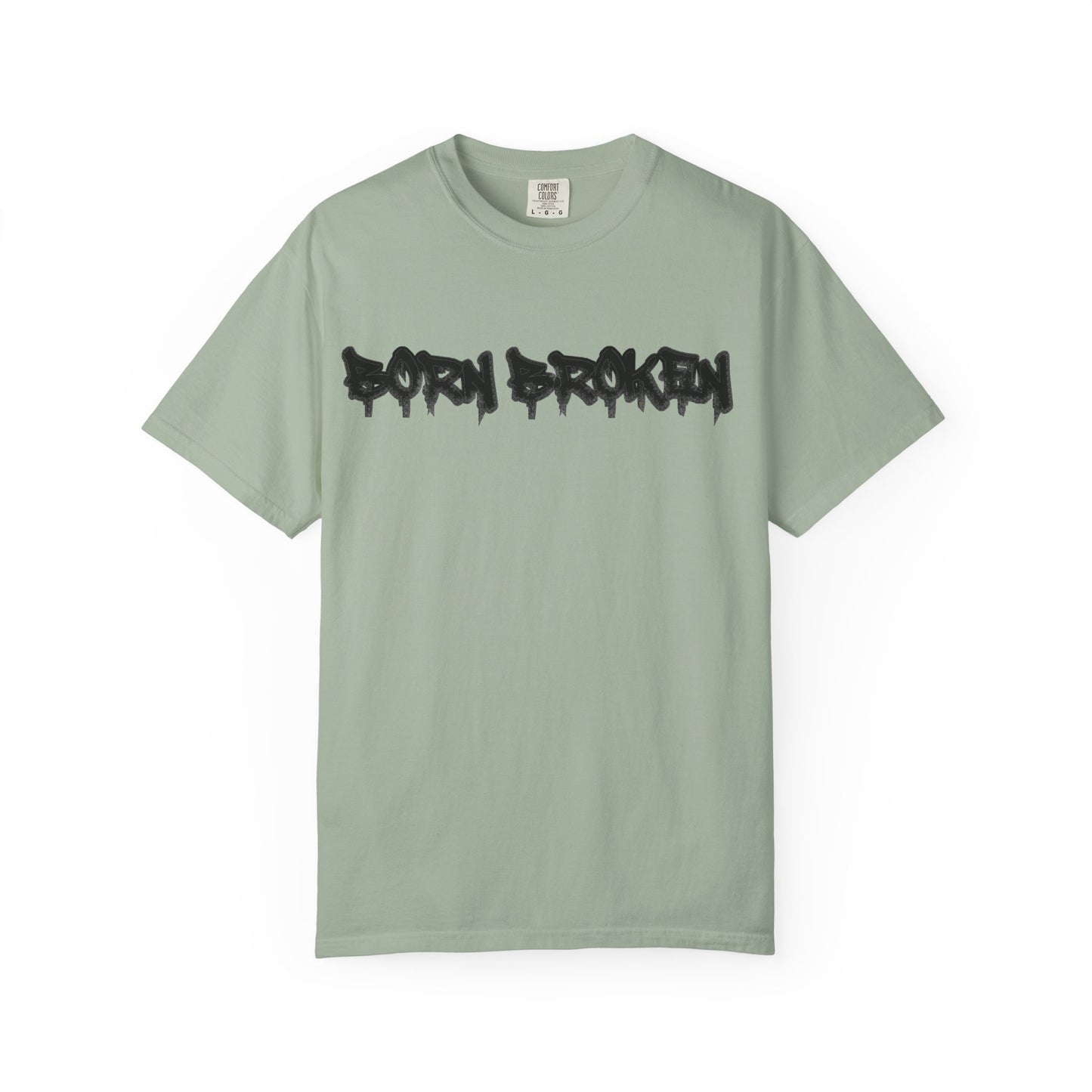 T-Shirt — 'Born Broken' Graphic Tee with Balaclava Back Quote