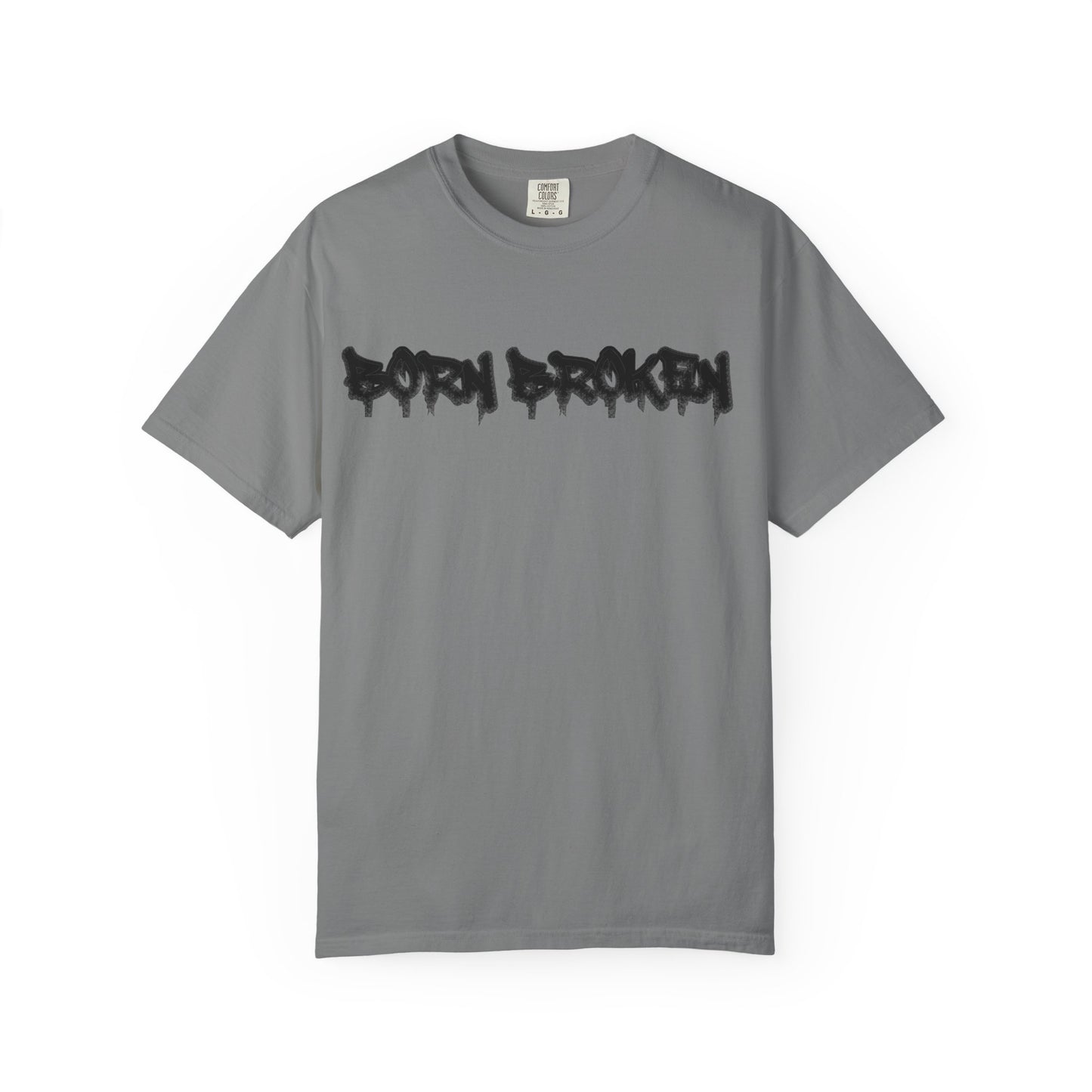 T-Shirt — 'Born Broken' Graphic Tee with Balaclava Back Quote