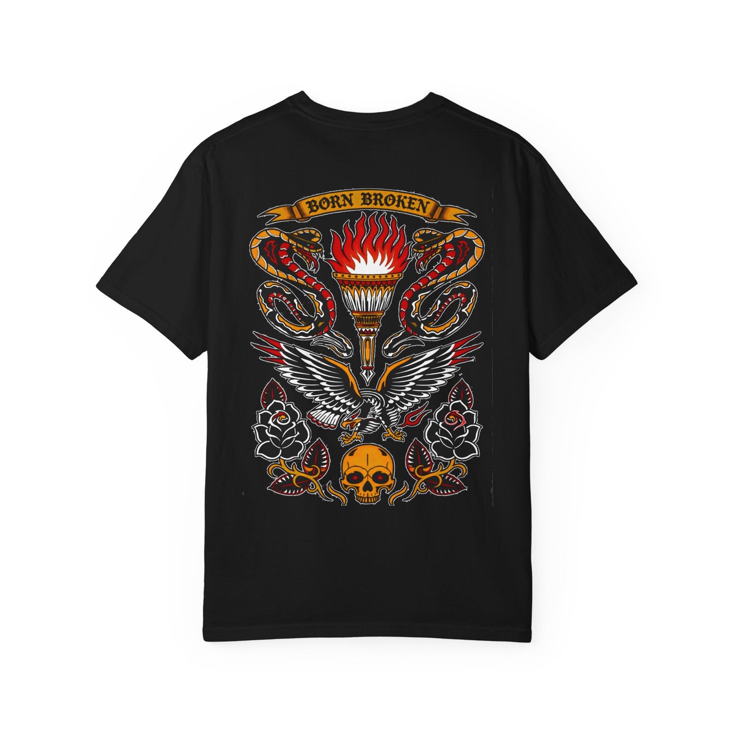 T-shirt — Born Broken Eagle & Torch Vintage Tattoo Design