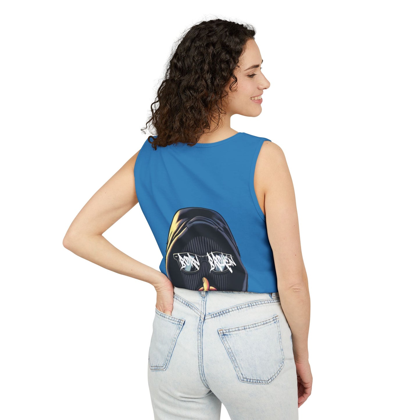Tank Top — 'Born Broken' Hooded Mask Graphic Sleeveless Tee