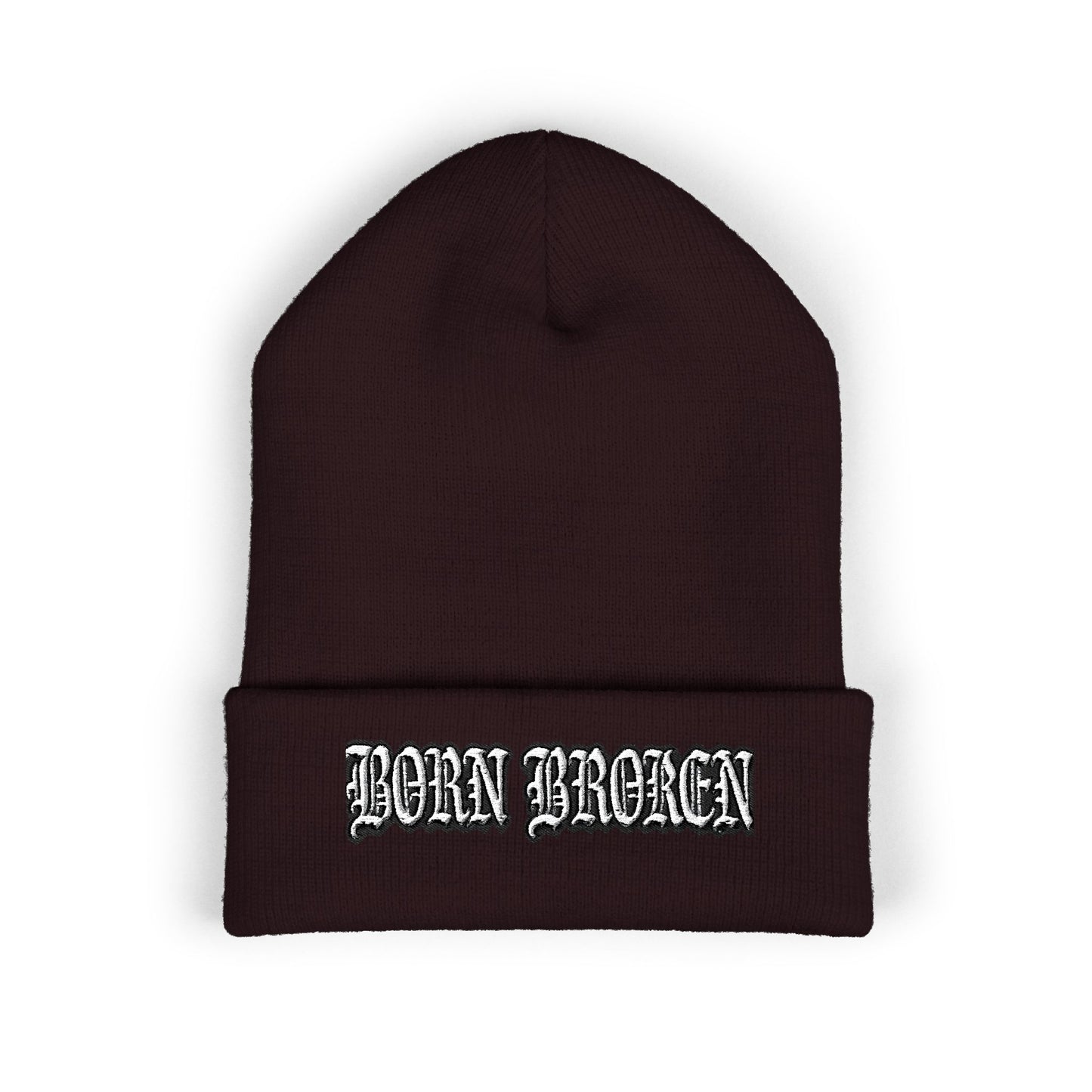 Embroidered 'Born Broken' Cuffed Beanie