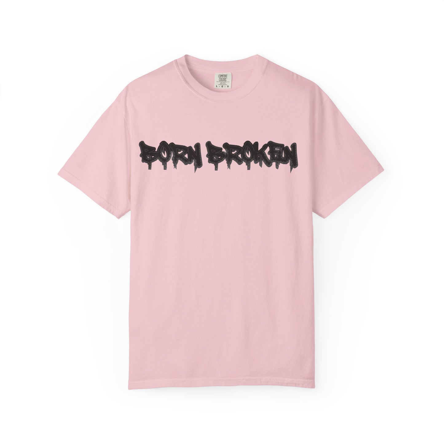 T-Shirt — 'Born Broken' Graphic Tee with Balaclava Back Quote