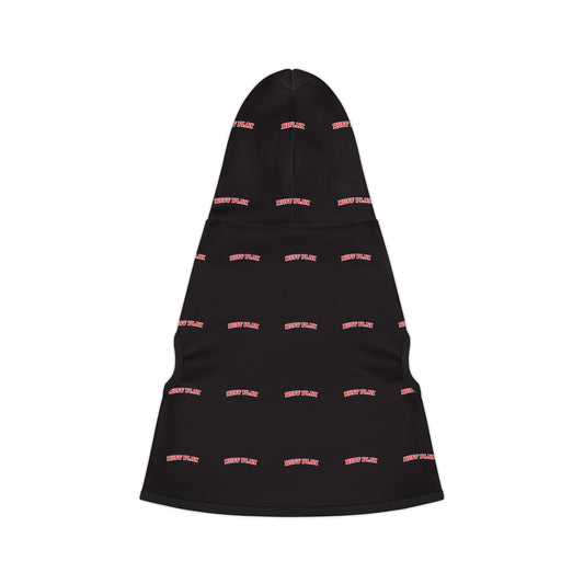 "Happy Place" Black Pet Hoodie — Cozy Small Dog & Cat Hoodie with Pink Repeat Text
