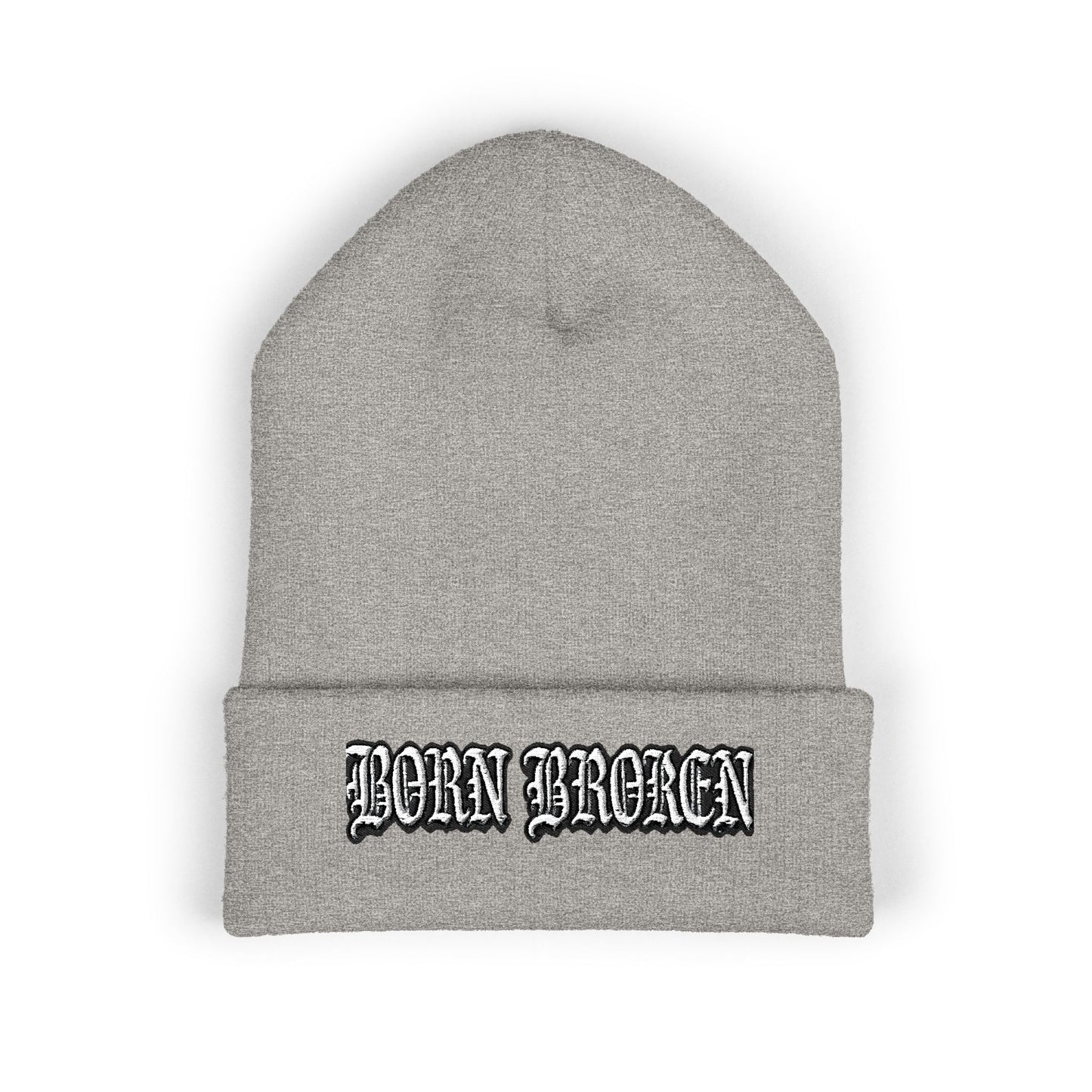 Embroidered 'Born Broken' Cuffed Beanie