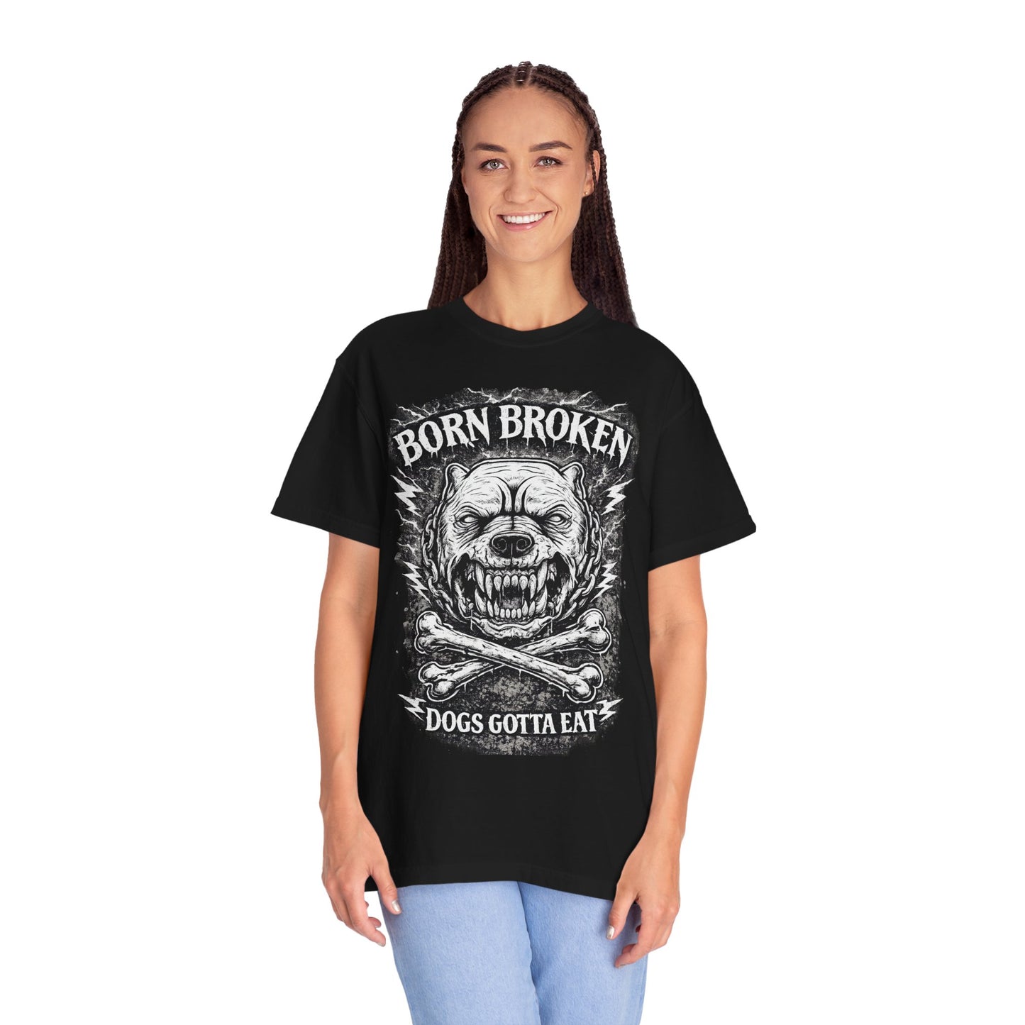 Born Broken Skull T-Shirt – 'Dogs Gotta Eat' Grunge Graphic Tee
