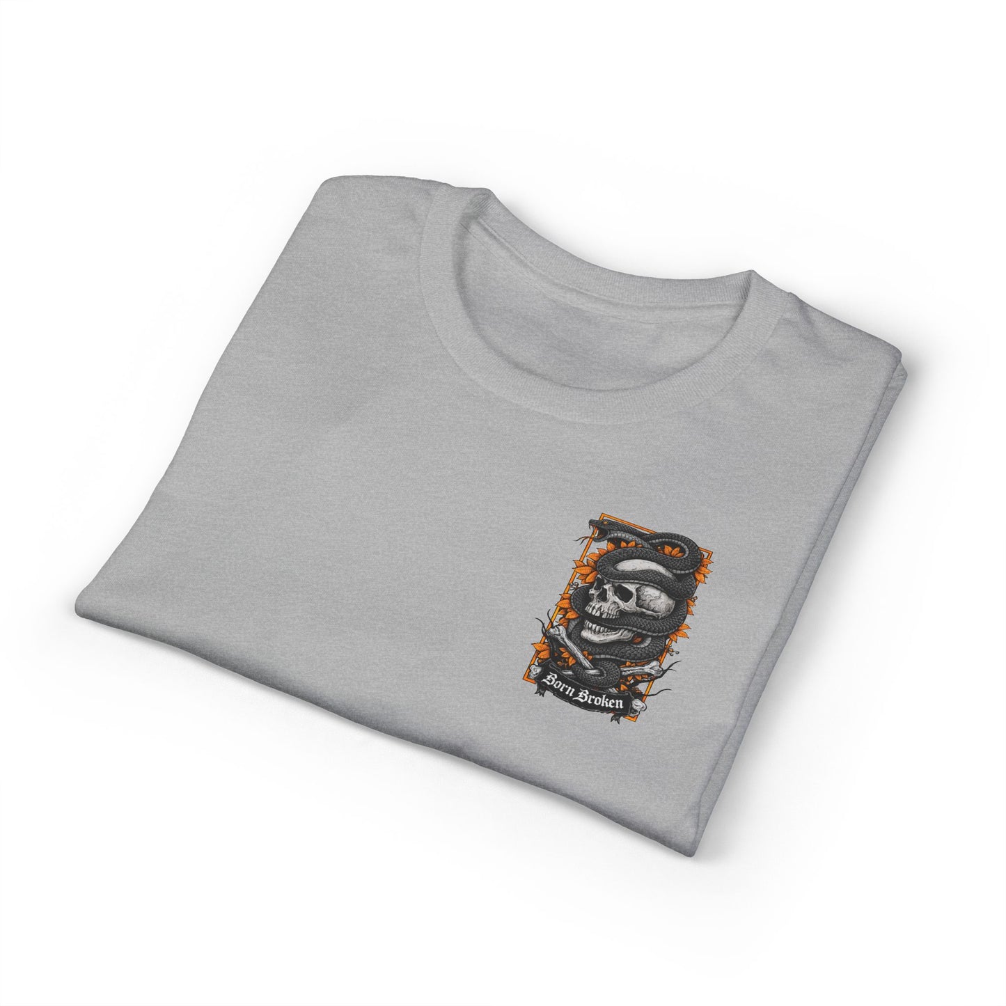 Skull & Serpent T‑Shirt — 'Born Broken' Gothic Graphic Tee