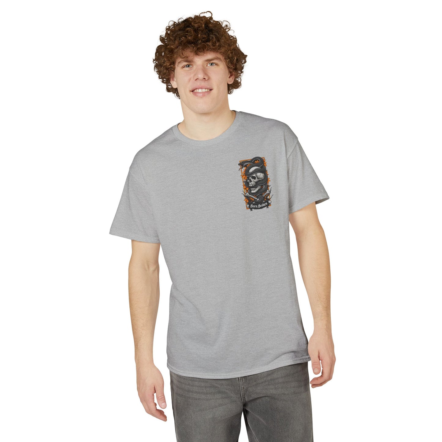 Skull & Serpent T‑Shirt — 'Born Broken' Gothic Graphic Tee