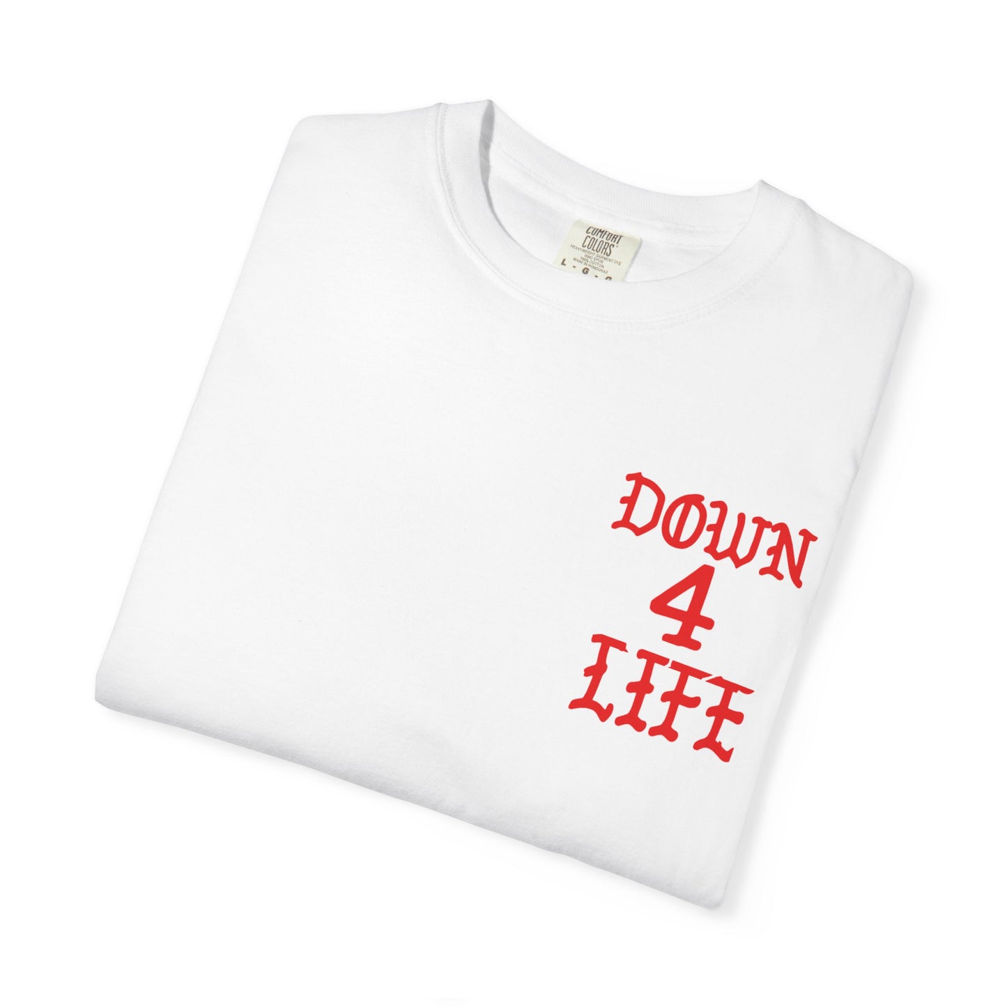 Down 4 Life Graphic T-Shirt — Born Broken Raw & Relentless Chest/Back Print
