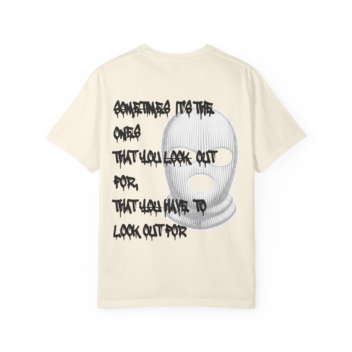 T-Shirt — 'Born Broken' Graphic Tee with Balaclava Back Quote